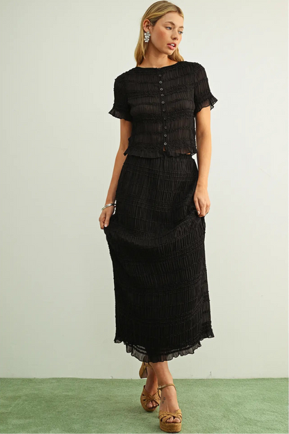Tiered Chiffon Midi Skirt | Black