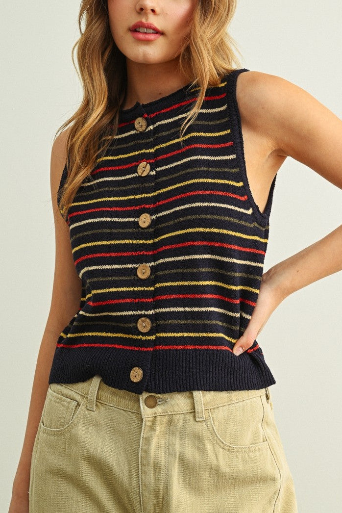Stripe Knit Vest | Navy