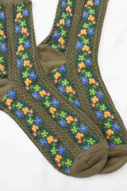 Floral Vine Crew Socks | Rust