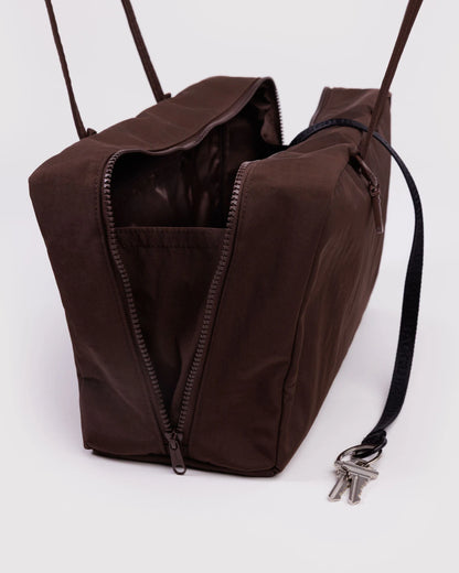 Medium Nylon Bowler Bag | Coffee