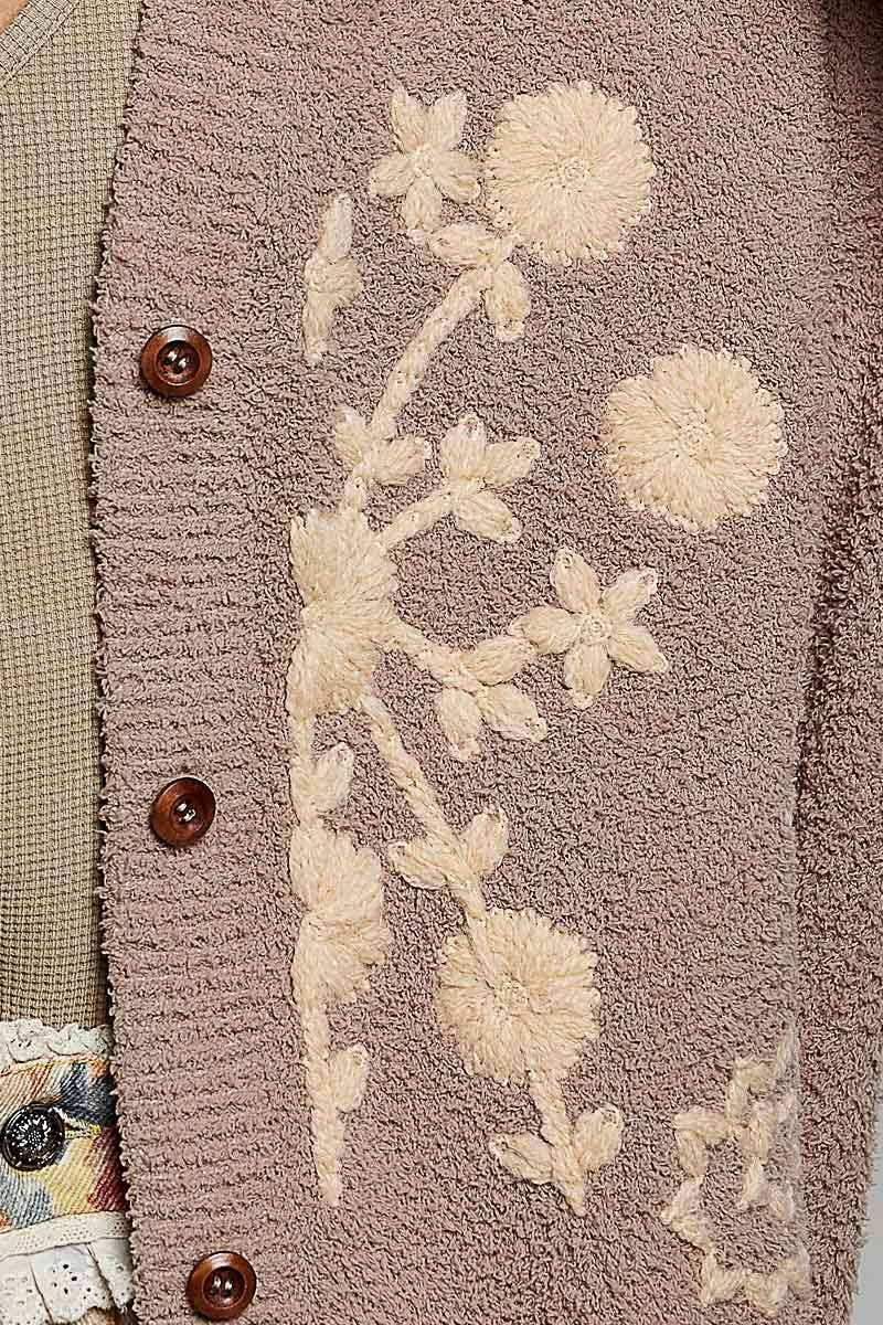 Vintage Floral Embroidered Cardigan | Latte