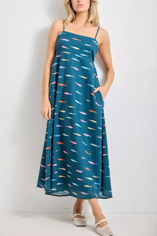 Gone Fishin' Midi Dress | Dark Teal | Extended
