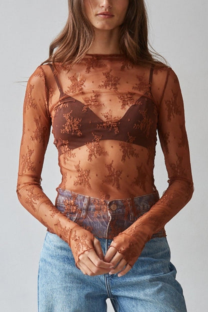 Lucky Me Lace Top | Brown
