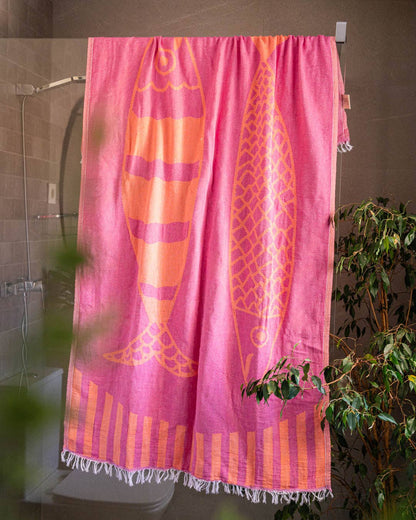 Sardine Beach Towel | Hot Pink + Orange