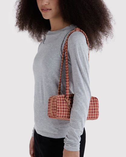Small Nylon Bowler Bag | Tan Houndstooth