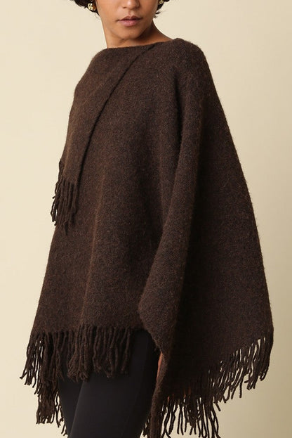 Fireside Fringe Poncho | Coffee