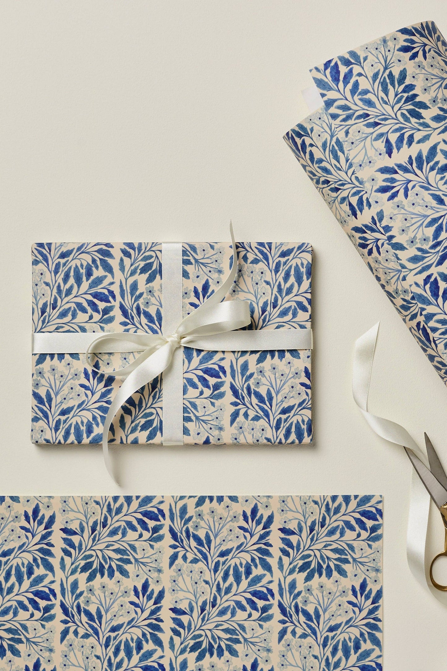 Blue Flora Rolled Gift Wrap
