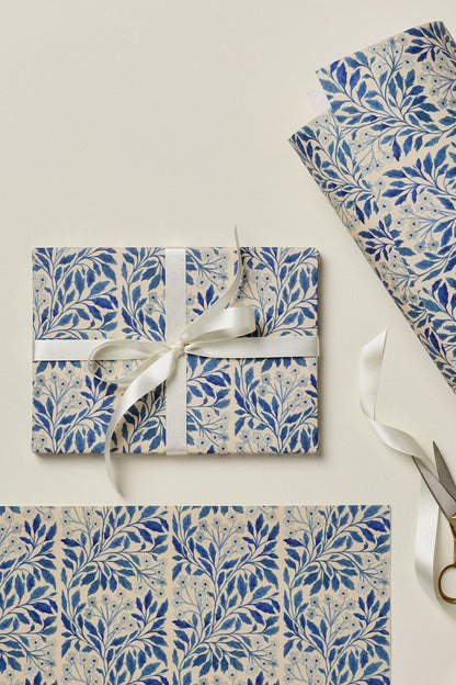 Blue Flora Rolled Gift Wrap