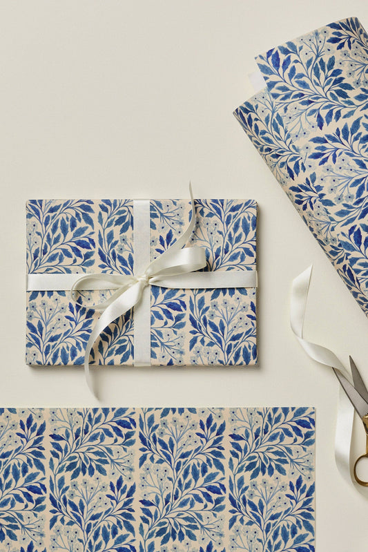 Blue Flora Rolled Gift Wrap