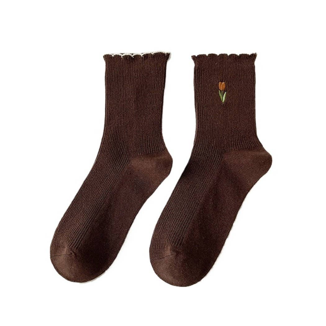 Floral Tulip Socks | Light Brown