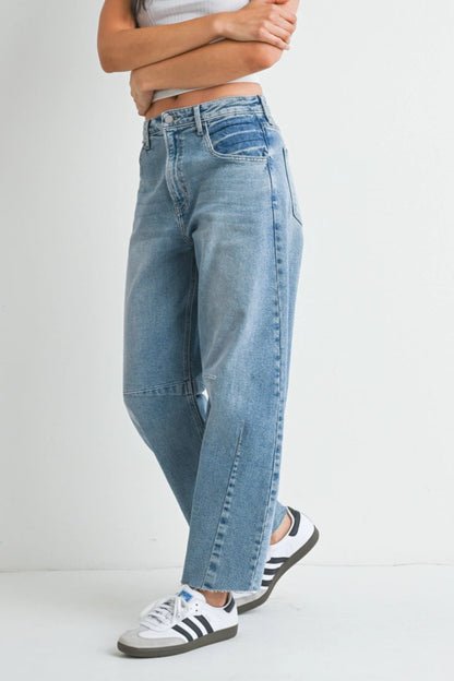High Rise Barrel Leg Denim | Light Wash