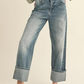 Straight Leg Cuffed Denim