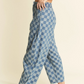 Denim Checkered Barrel Pants