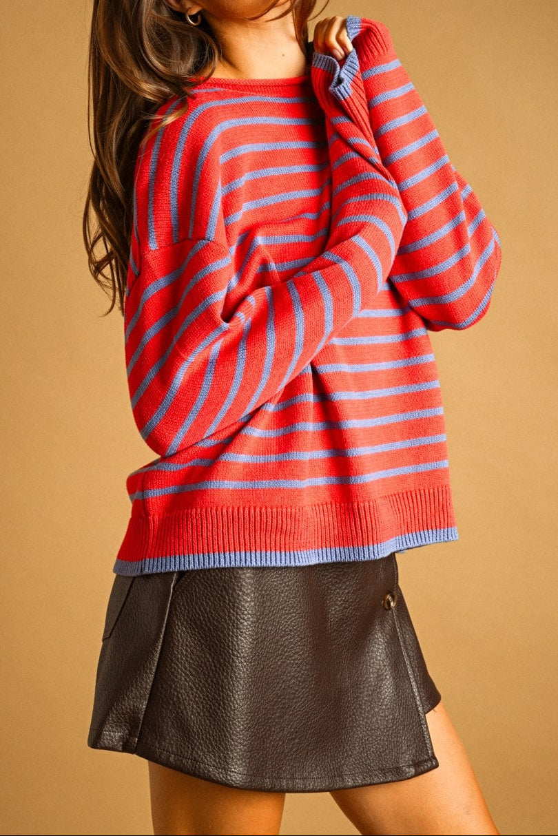 Stripe And Stare Sweater | Red + Blue
