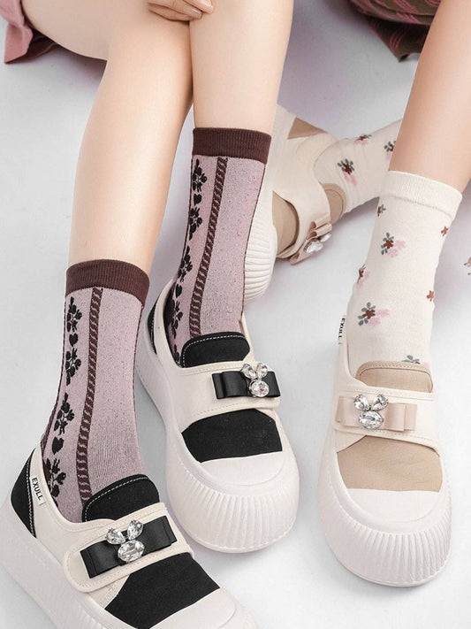 Floral Jacquard Socks | Brown