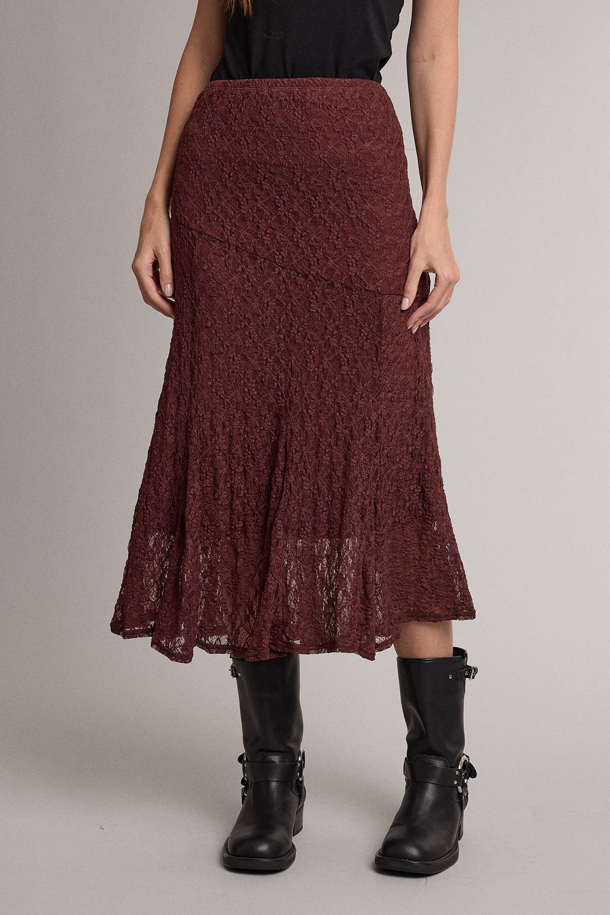 Romantic Lace Mermaid Midi Skirt | Wine