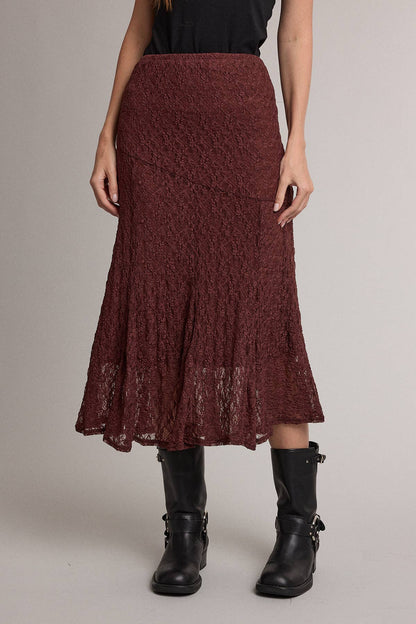 Romantic Lace Mermaid Midi Skirt | Wine