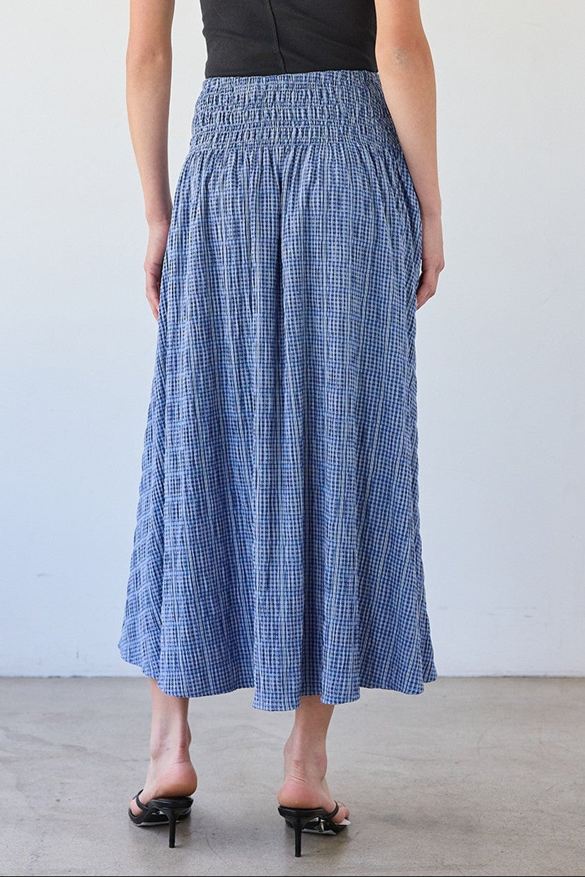 Smocked Waist Midi Skirt | Blue Check