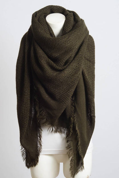 Open Weave Square Scarf | Olive