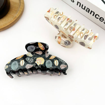 Collage Seashell Hair Claw | Black Marble