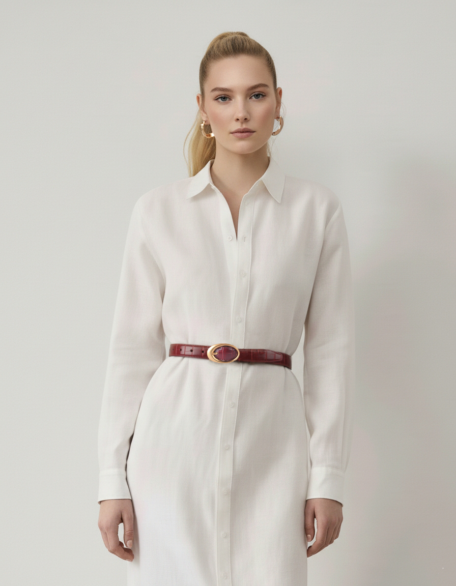 Croco Belt with Oval Buckle | Burgundy