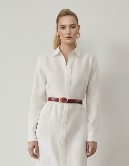 Croco Belt with Oval Buckle | Burgundy