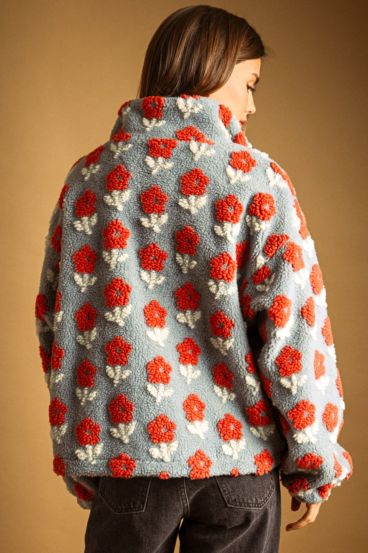 Rust Flower Sherpa Jacket
