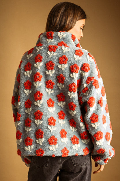 Rust Flower Sherpa Jacket