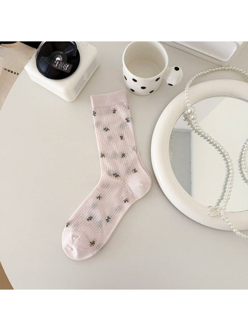 Tiny Floral Ribbed Socks | Pink