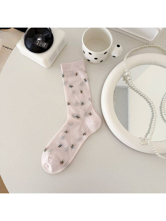 Tiny Floral Ribbed Socks | Pink