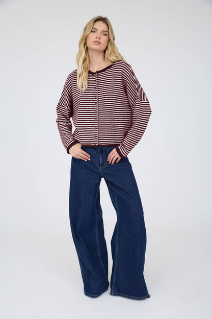 Piper Mini Stripe Cardigan | Deep Red