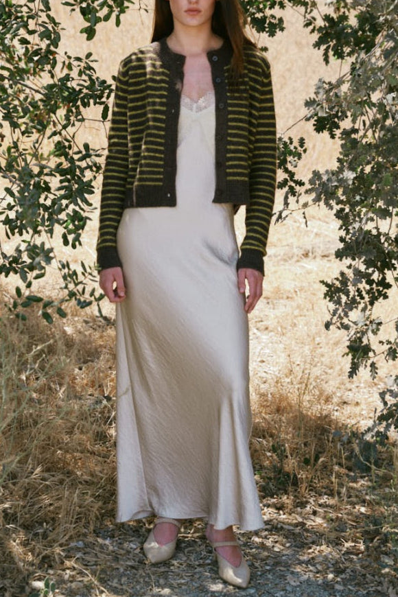 Cropped Stripe Button Front Cardigan | Chestnut
