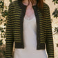 Cropped Stripe Button Front Cardigan | Chestnut