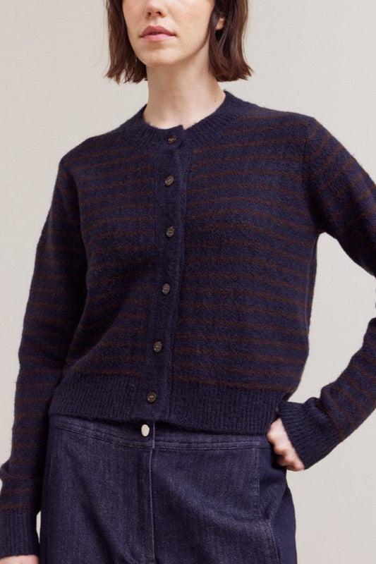 Cropped Stripe Button Front Cardigan | Midnight
