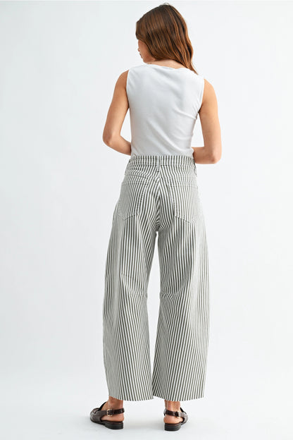 High Rise Barrel Leg Denim | Olive Stripe