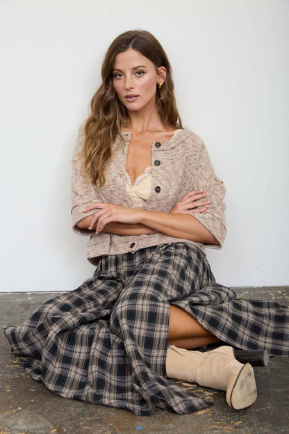 Pleated Plaid Midi Skirt | Black
