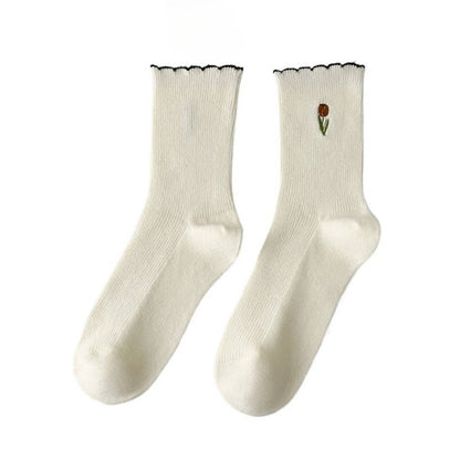 Floral Tulip Socks | Light Brown