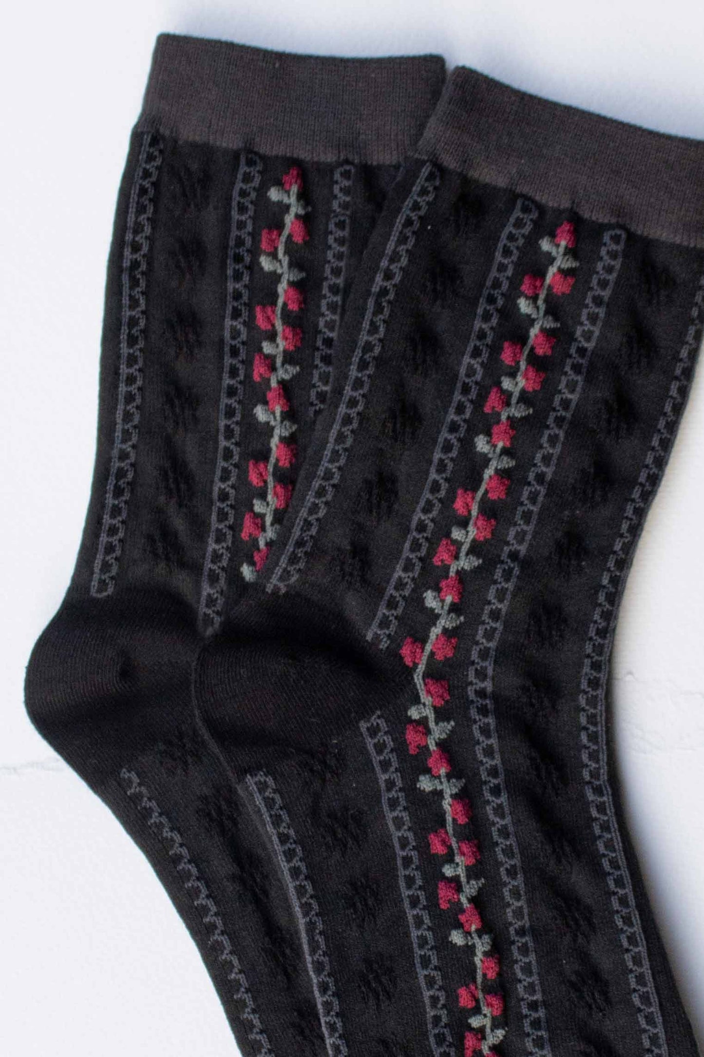 Vintage Floral Stripe Socks | Mocha