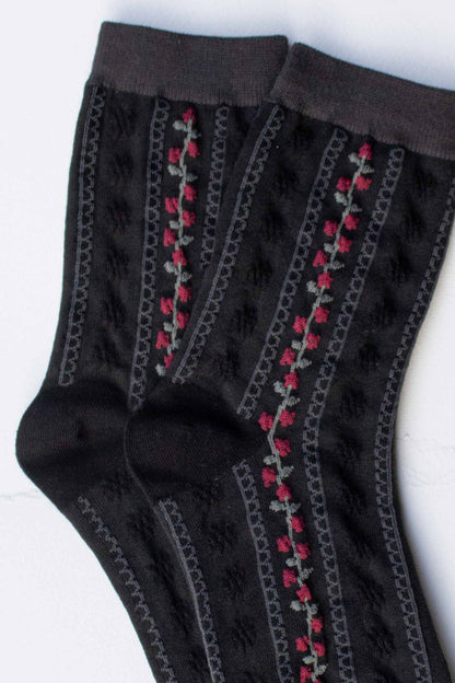 Vintage Floral Stripe Socks | Blue