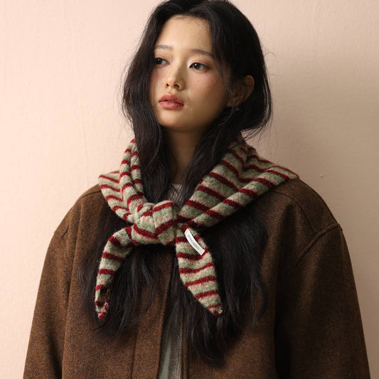 Soft Knit Triangle Scarf | Brown Stripe
