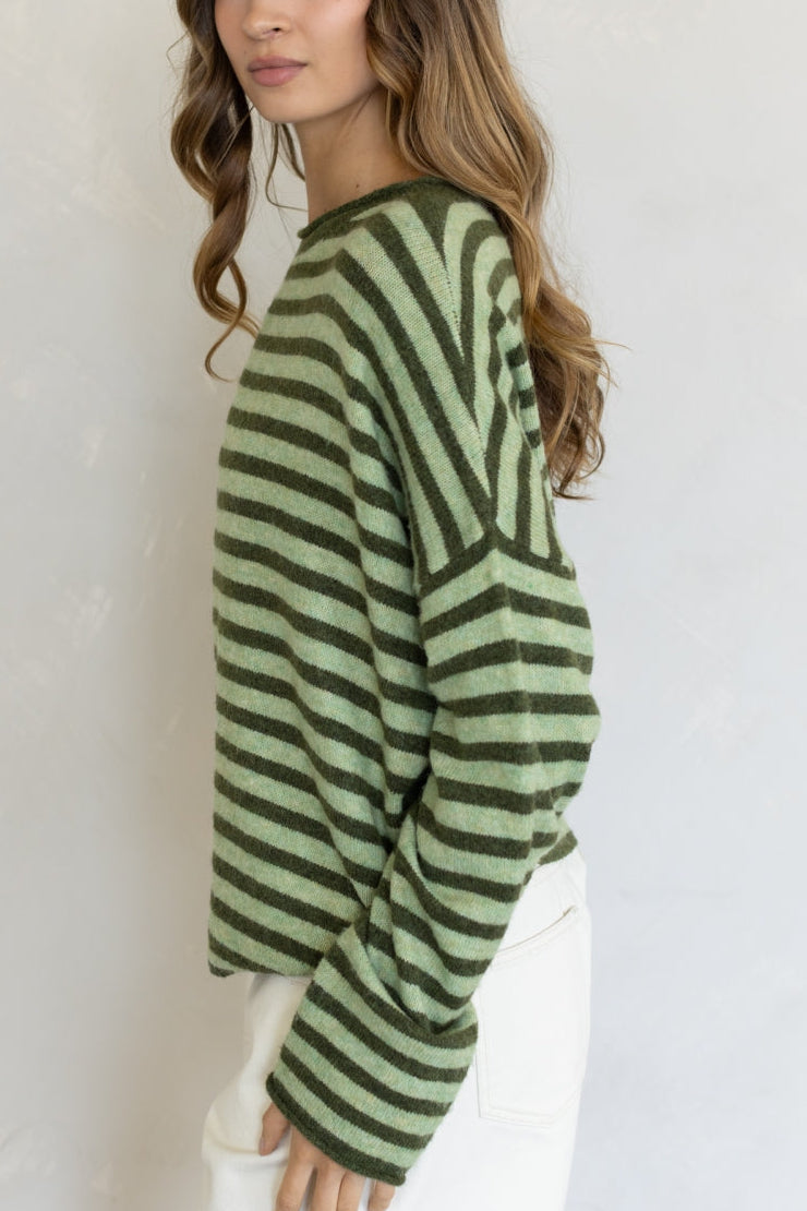 Piper Striped Pullover Sweater | Olive Combo