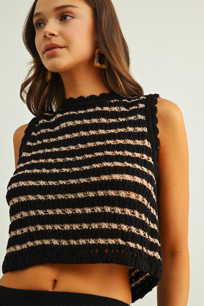 Black + Taupe Stripe Top