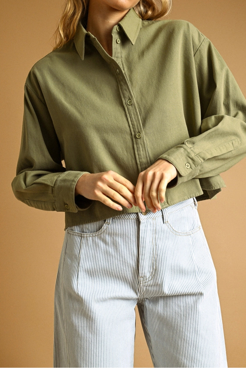Cropped Button Up Shirt | Olive