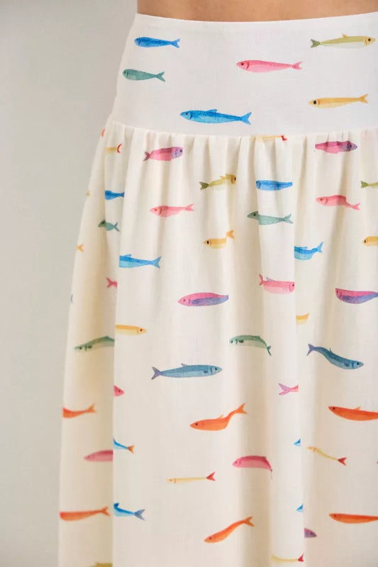 Gone Fishin' Midi Skirt | Cream