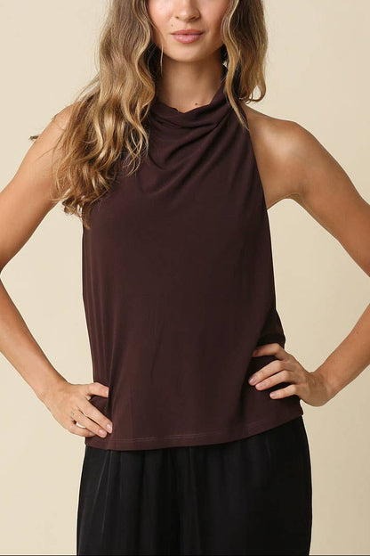 Lysette Cowl Halter Top | Chocolate