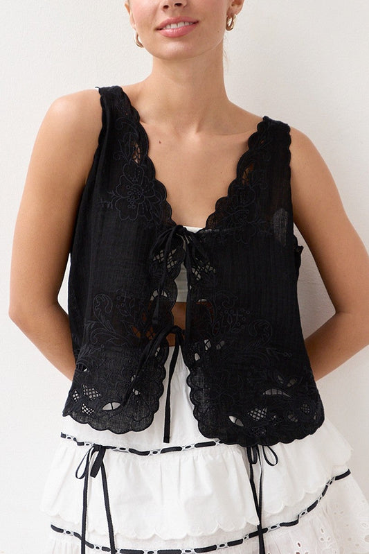 Embroidered Vest Blouse | Black