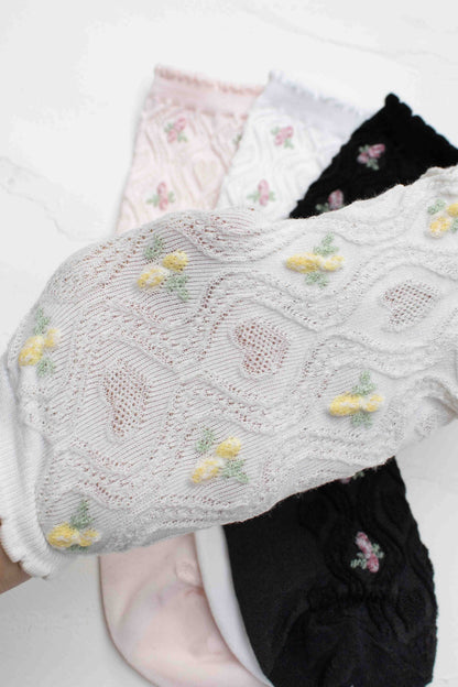 Floral Cable Socks | Ivory