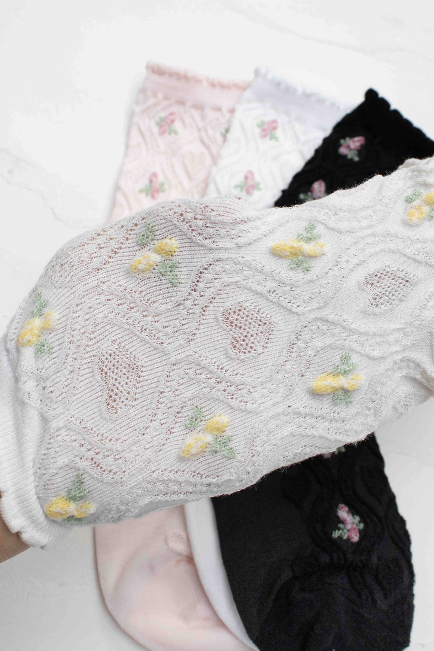 Floral Cable Socks | Powder Pink