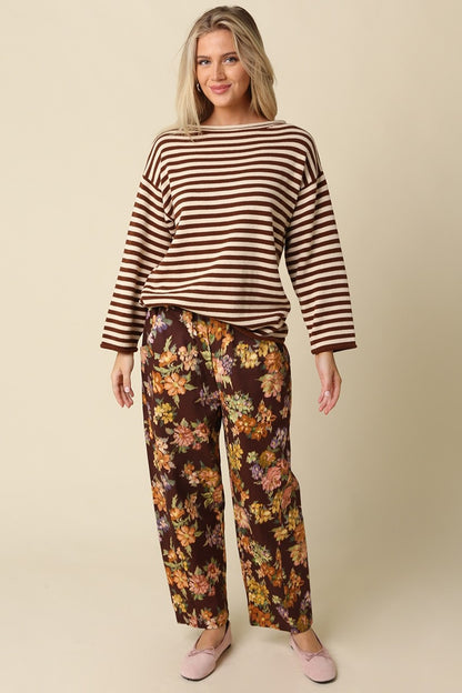 Boatneck Stripe Sweater | Taupe + Brown