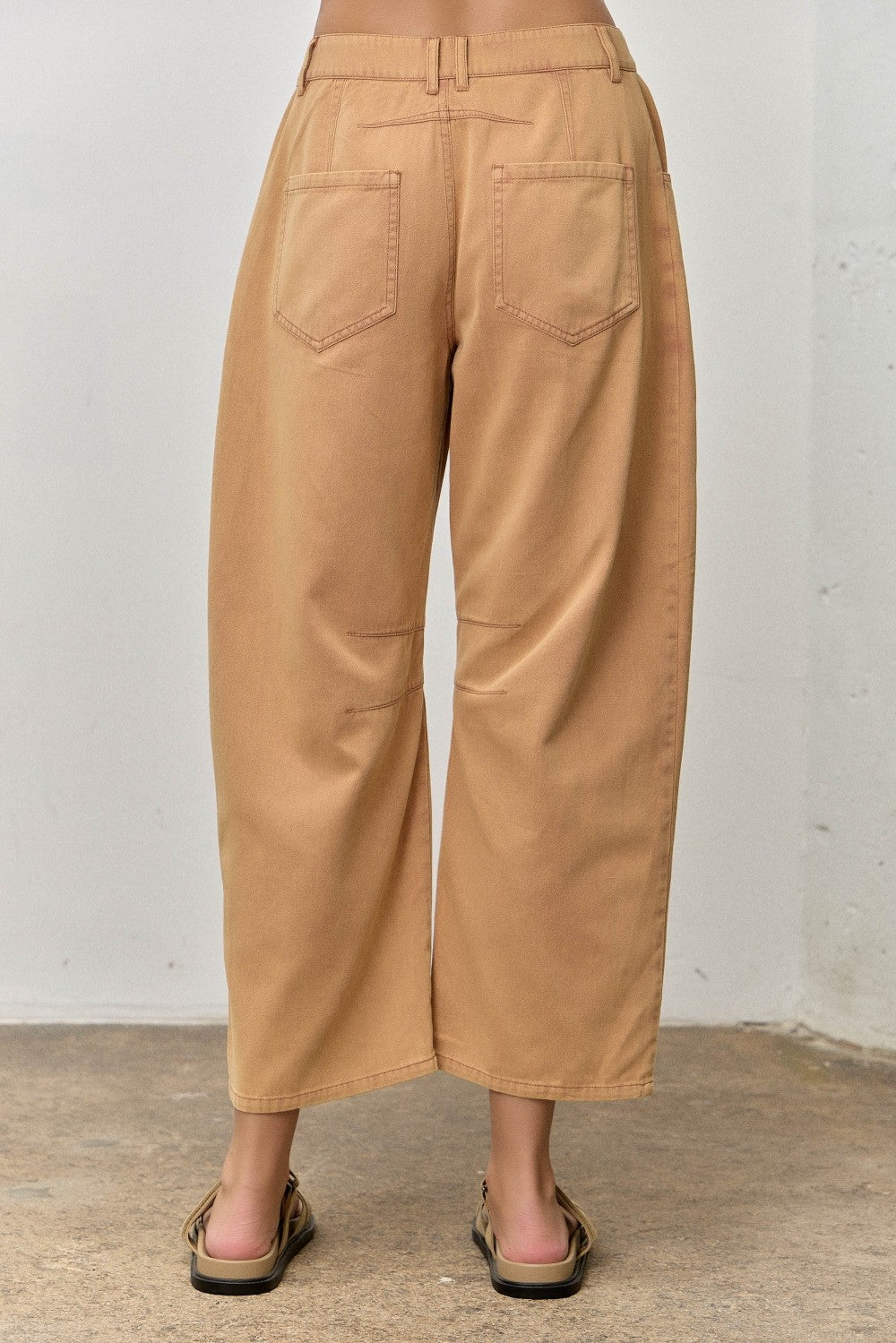Embroidered Twill Barrel Pants | Camel